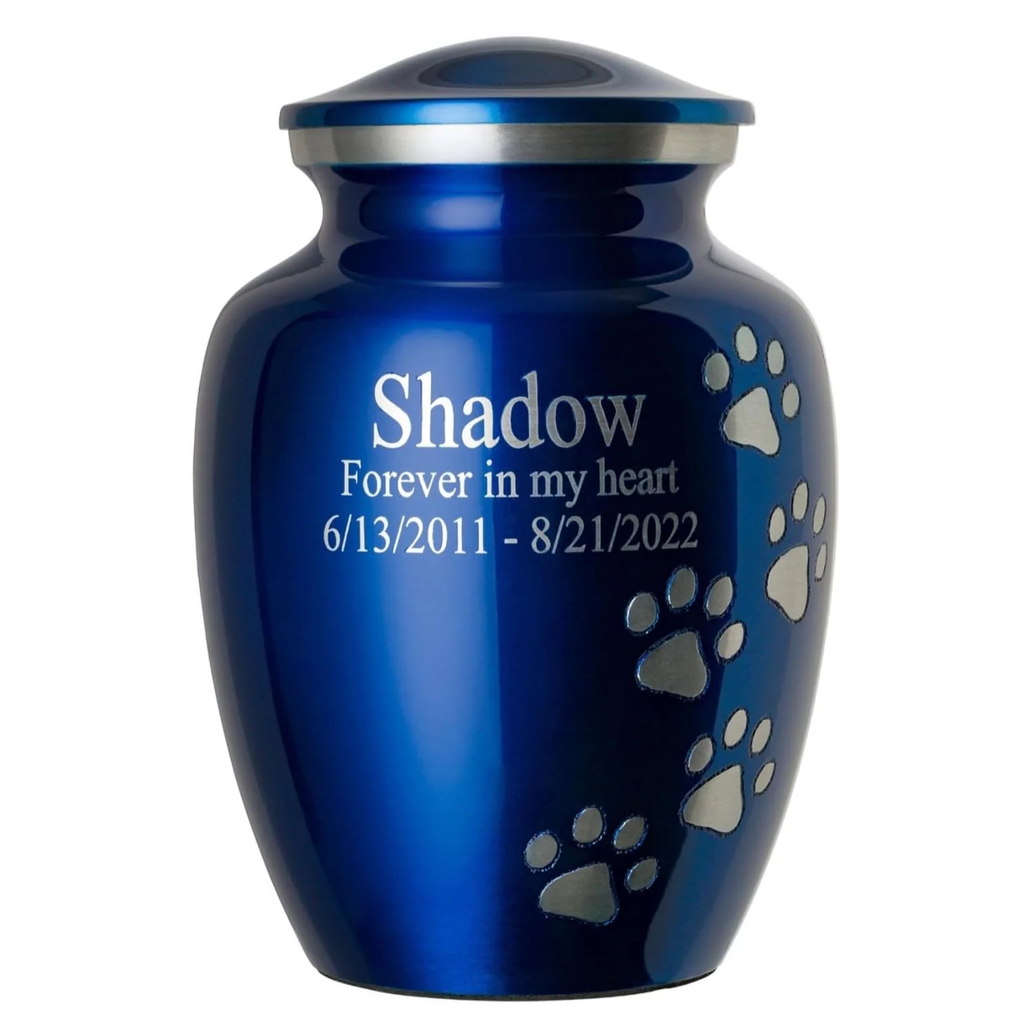 Personalized Laser Engraved Pet Urn in Sapphire Blue