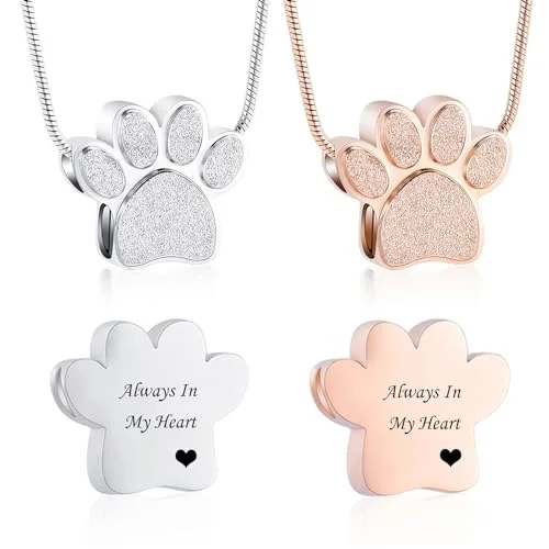 Heart paw print memorial necklace